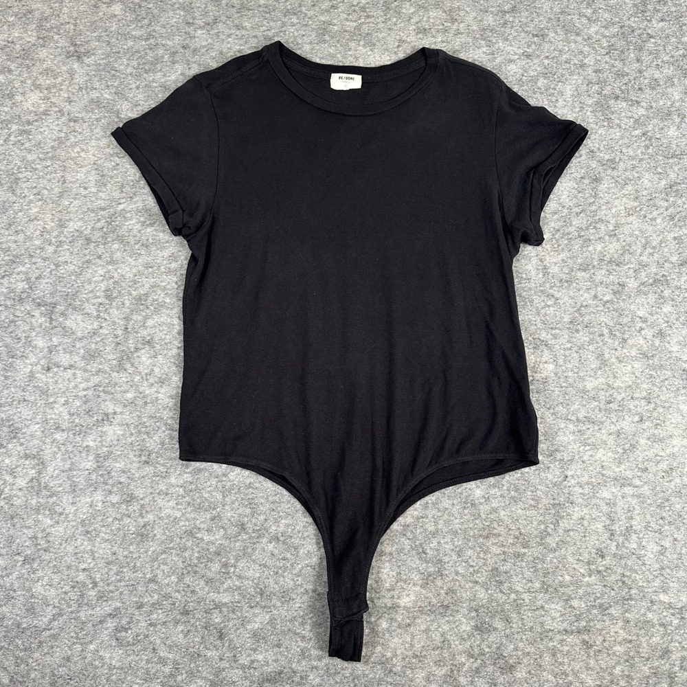 RE/DONE Bodysuit Womens Large Black Short Sleeve Cotton Crew Neck